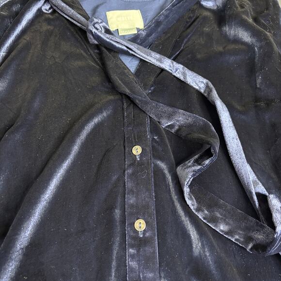 Maeve Blue Velvet Button Front Tie Neck Tunic Womens 6 Formal Dressy Holiday Fun - Picture 15 of 15